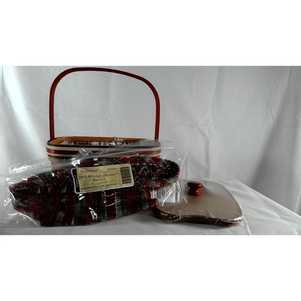 Longaberger 2009 Holiday Helper Basket Set - B, L, P & Lid‎ w/ extra knob - NEW